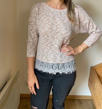 Pull fin chiné rose pale