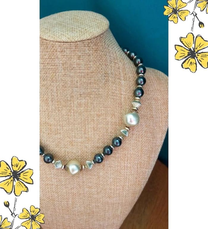 Collier vintage perles noires et nacrées – Élégance contrastée - photo numéro 3
