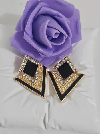 Boucles d oreilles doubles triangles avec zirconium en acier inoxydable