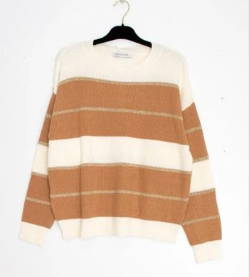 Pull rayé camel et crème