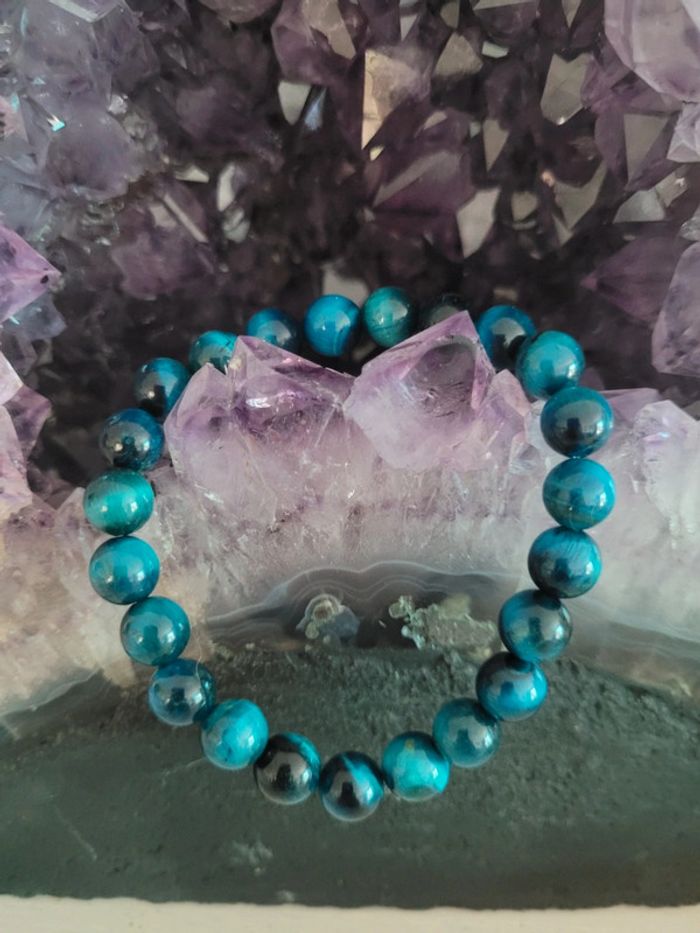 Bracelet en pierres naturelles d oeil de tigre bleu - photo numéro 2