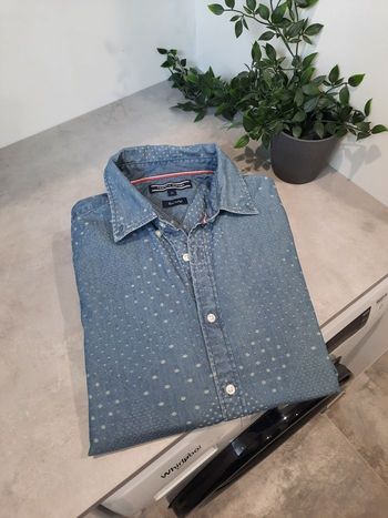 Chemise Tommy Hilfiger – Bleu Foncé à Pois Blancs – Manches Longues – Taille M