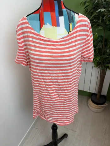 Tee-shirt Tissaia | Blanc et corail | Taille 42/44