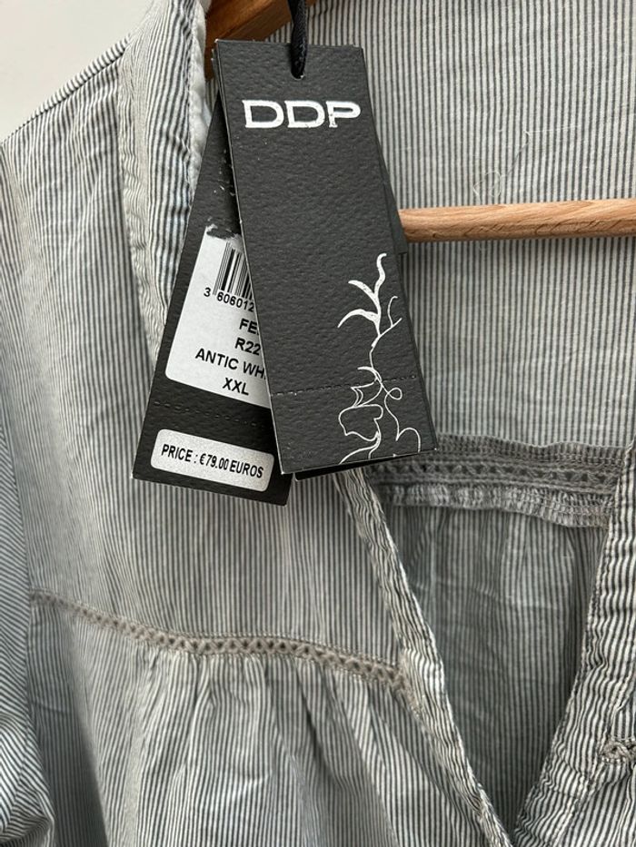 Chemisier chemise xxl longue ddp grise à rayures en coton - neuf - photo numéro 5
