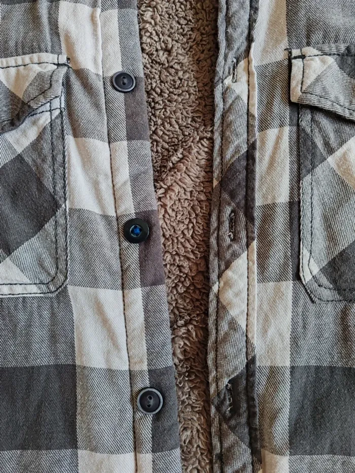 Manteau/veste epaisse molletonnée a carreaux vichy gris blanc - photo numéro 7