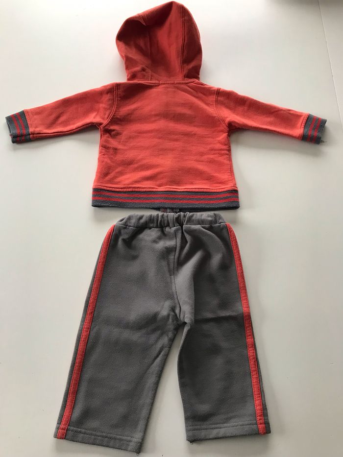 Ensemble bébé molletonné orange/gris 6 mois - photo numéro 3