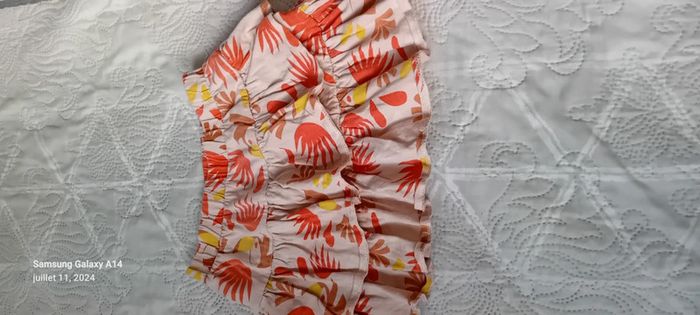 Jupe courte à volants motif feuillage corail fille 8 ans vert baudet - photo numéro 5