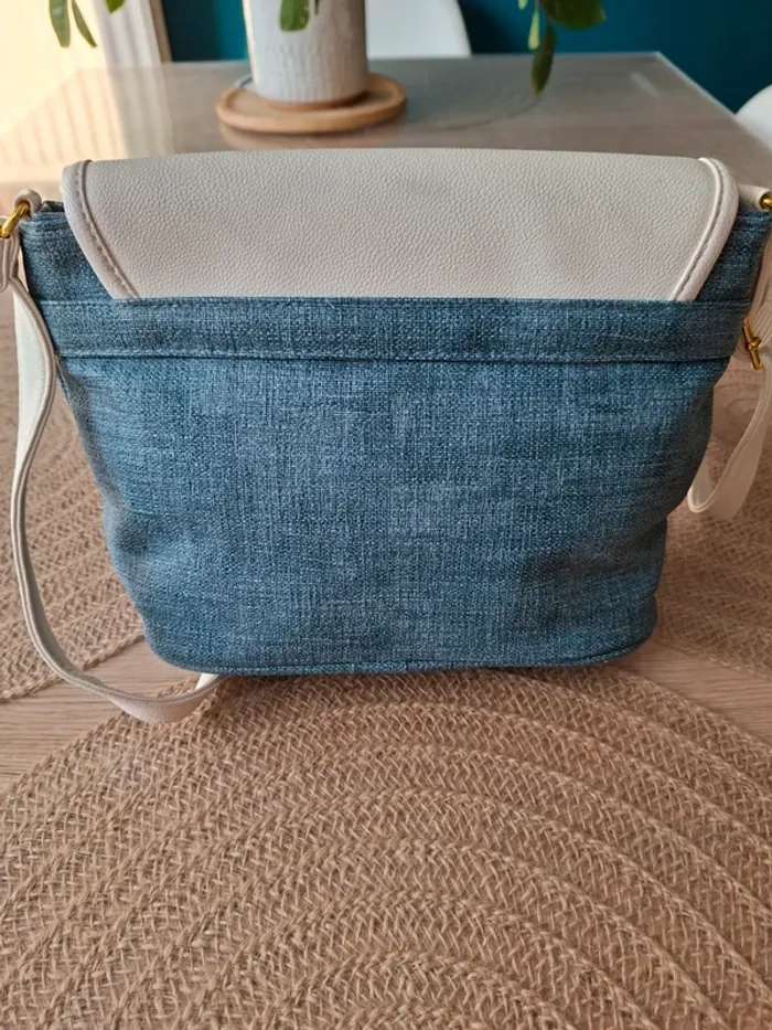 Sac bandoulière Ted Lapidus bleu/gris et blanc cassé - photo numéro 4