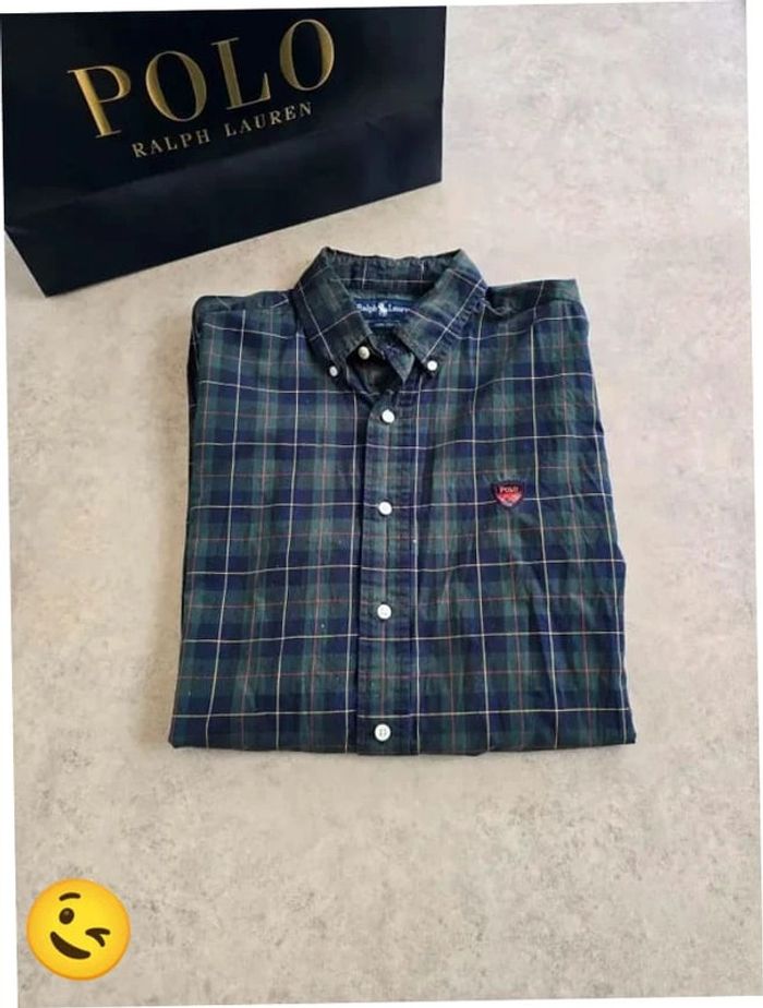 Chemise Ralph Lauren manche longue Taille M vert noir Homme Men CHE119