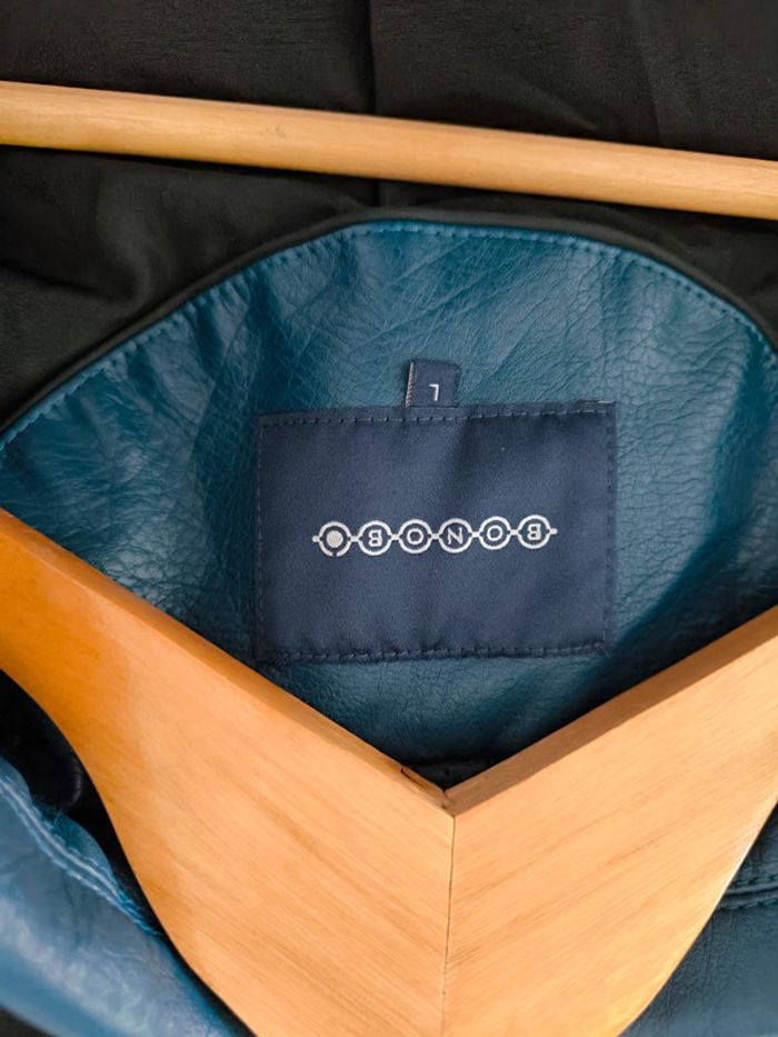 Veste en simili cuir bleu marine bonobo taille L - photo numéro 5