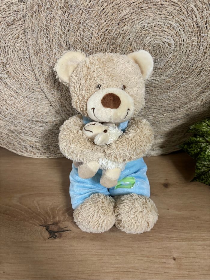 Doudou ours salopette bleu mouton musical tex - photo numéro 2
