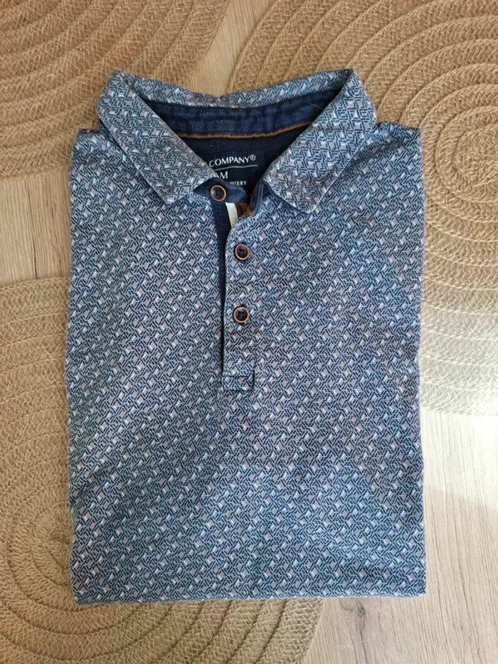 Polo Armand Thiery AT Company – Taille M – Motif géométrique bleu/gris - photo numéro 3