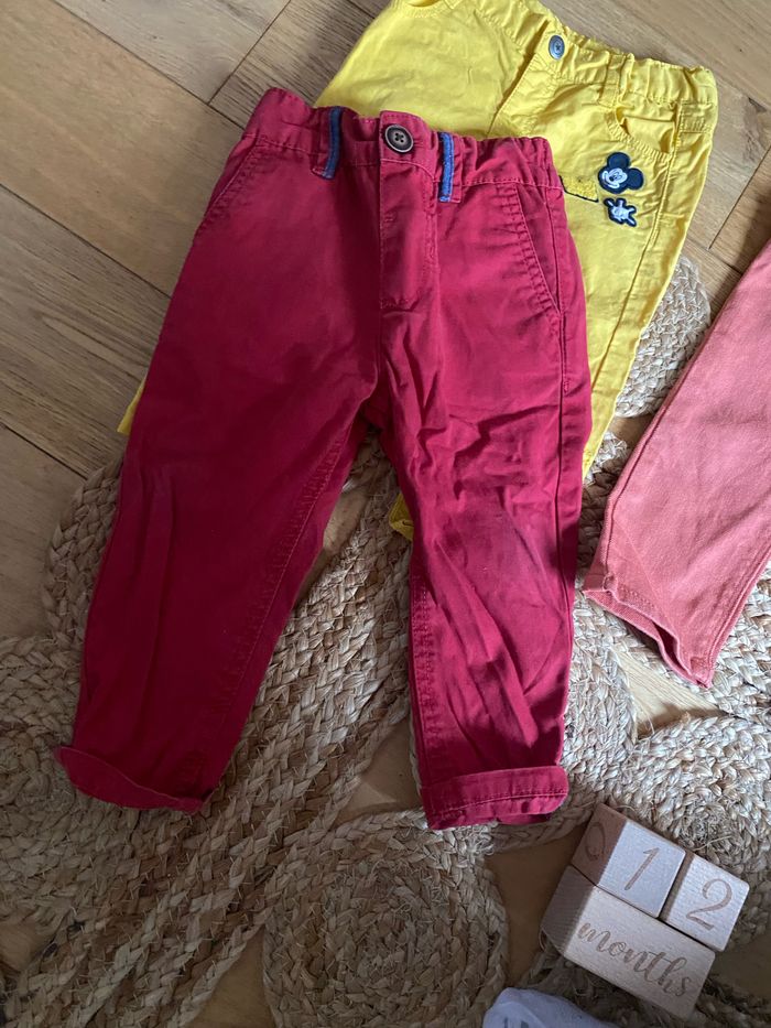 Lot de 3 pantalons 12 mois jaune Disney orange ikks et rouge - photo numéro 4