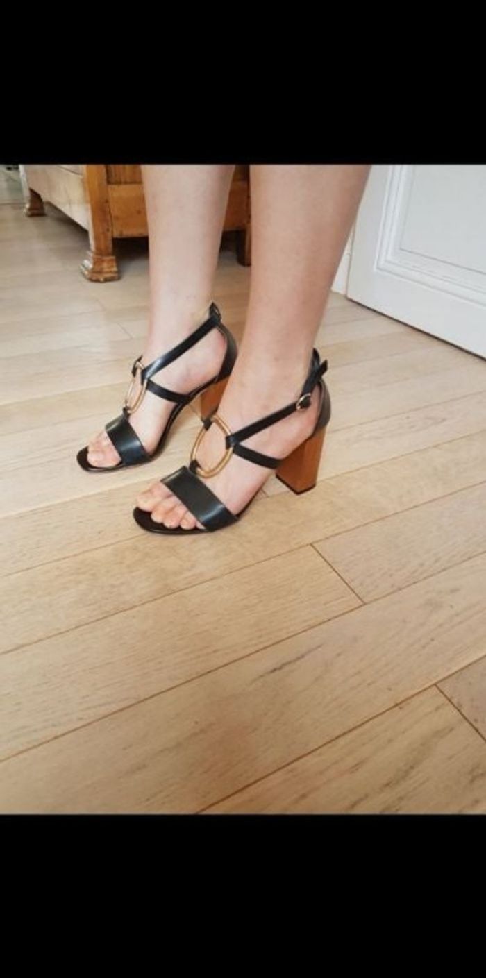 Sandale 39 talon cuir noir heyraud - photo numéro 8
