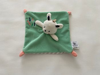 Doudou plat lapin vert rayé gris blanc poissons tout petits Super U - Article Neuf