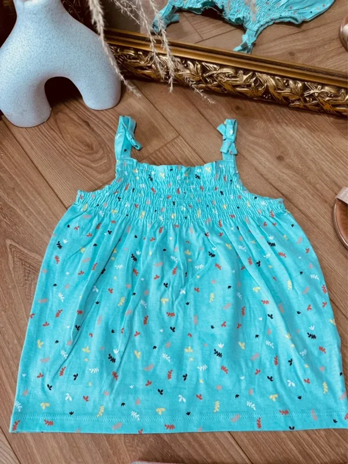 Taille 6 ans tenue 2 pièces été fille Kiabi bleue turquoise et rose pale * feuilles * 🌷 - photo numéro 2