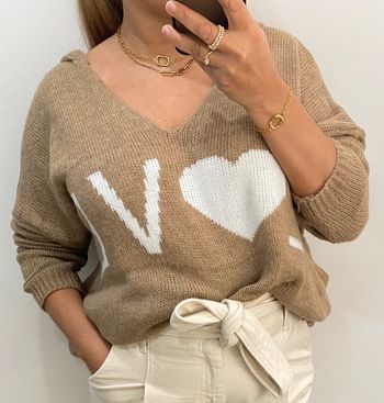 Superbe Pull A Capuche Col V Taille Unique