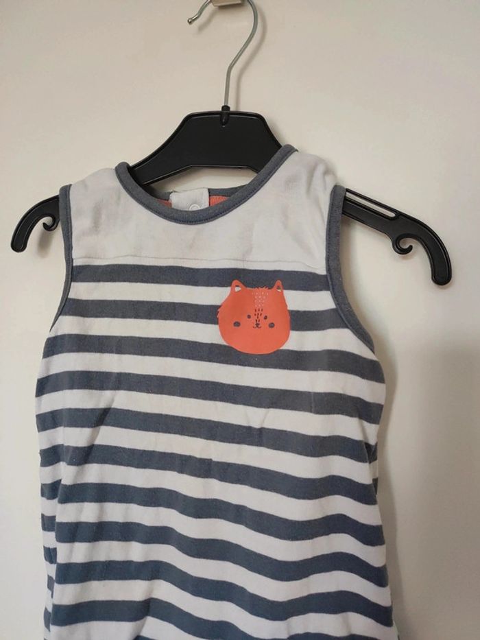 Barboteuse rayé rayure bleu gris blanc chat orange Verbaudet - photo numéro 2