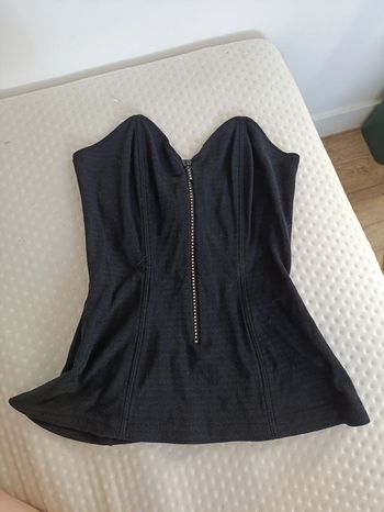 Bustier Swarovski noir texturé avec fermeture Swarovski, style corset chic