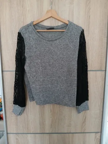 Pull gris manches dentelles shein S