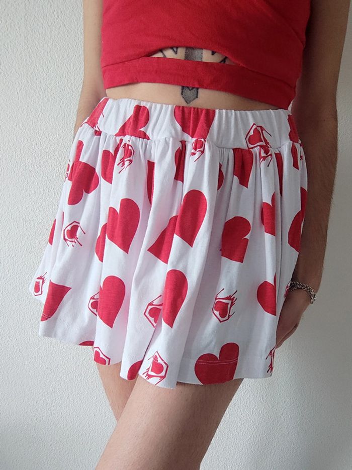 Mini jupe patineuse cœur rouge blanc / Super Lovers - 32/XXS à 44/XXL - photo numéro 3