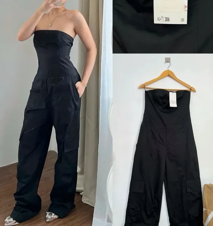 Combi cargo bustier noire T S Zara (petit accroc) - photo numéro 2