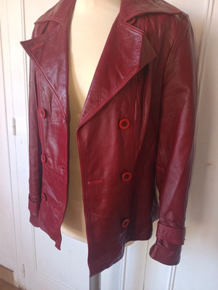 veste perfecto en cuir Cuir femme rouge Bordeau marque finzi Neuf - photo numéro 4
