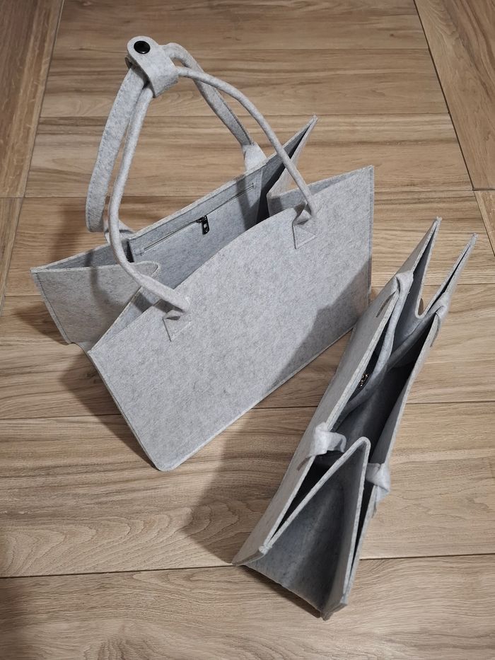 Lot de 2 grands sacs courses pliables en feutre multifonctions pour shopping sorties rangement gris - photo numéro 2