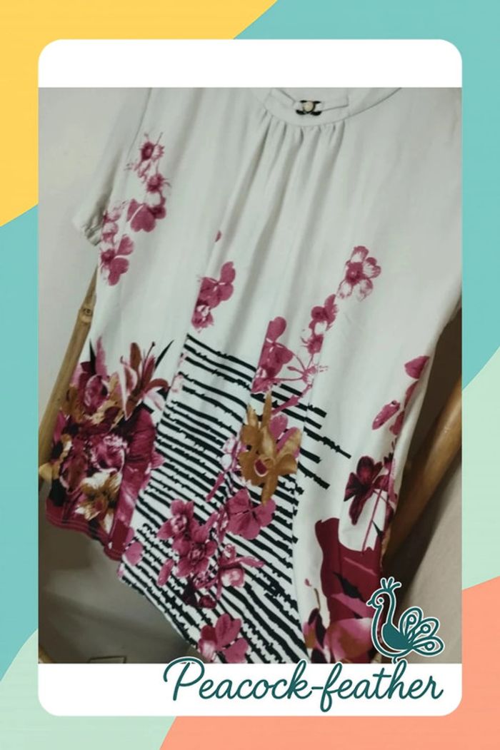 T-shirt blanc fleuri rose xxl /xxxl - photo numéro 3