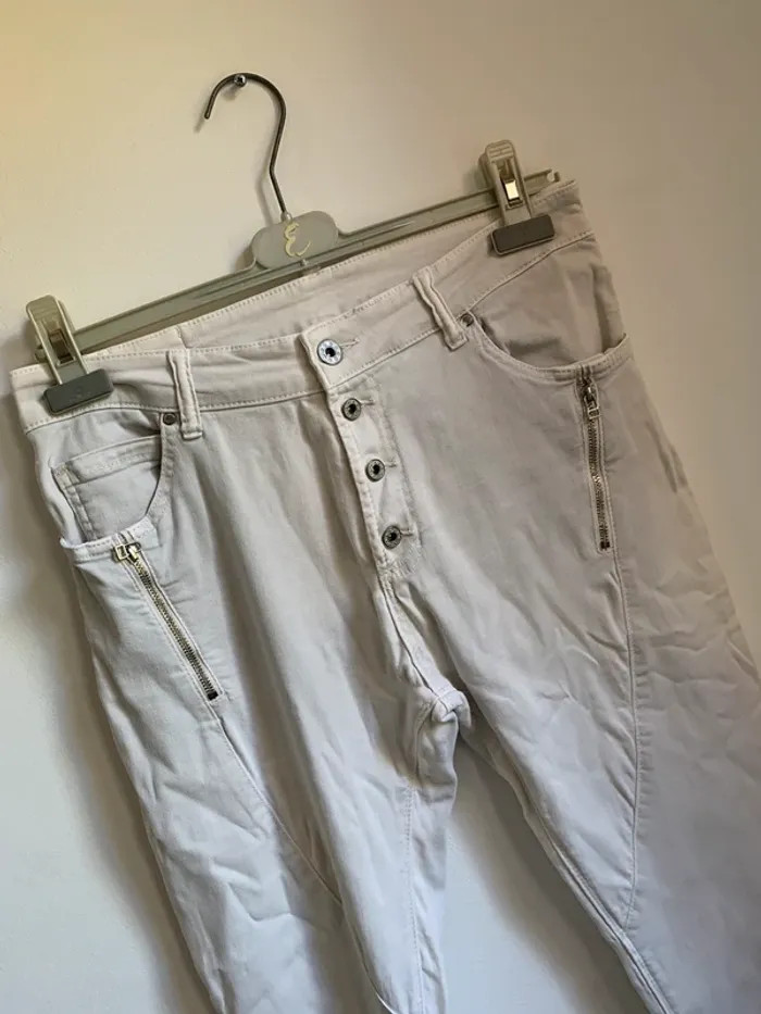 Jean slim blanc à zips décoratifs – Taille L (40) - photo numéro 2