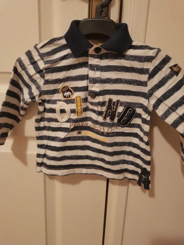 Polo rayé manches longues rayé blanc et bleu