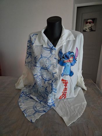 💜🌸 jolie chemise Neuf stitch femme taille L de couleur blanche et bleu rouge  🌸💜