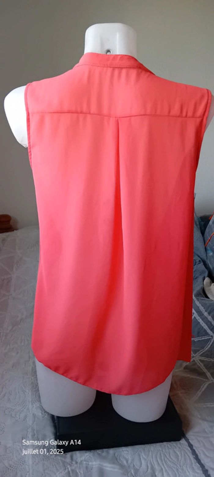 Blouse en voile sans manches assymetrique effet superposé corail femme xl made in italy - photo numéro 6