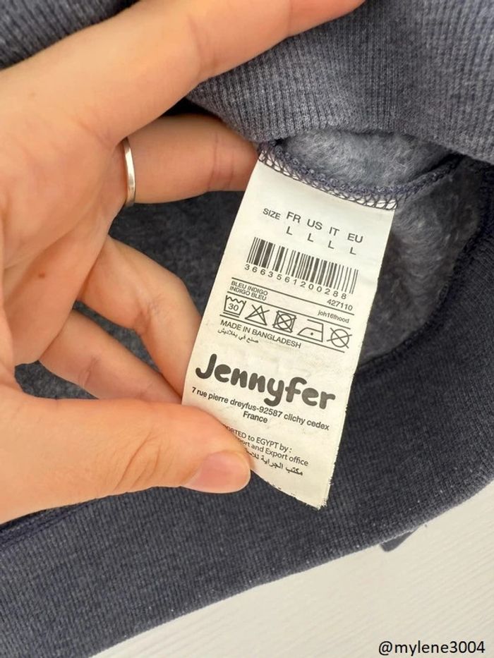Pull d'hiver sweat à capuche bleu gris foncé à poche kangourou - photo numéro 7