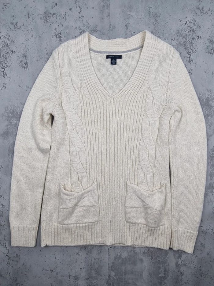 Pull torsadé Tommy Hilfiger écru – Taille M Femme (mesures en photos) - photo numéro 3