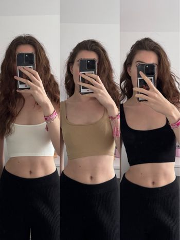 Lot de 3 crop top côtelés blanc/beige/noir Cache-Cache