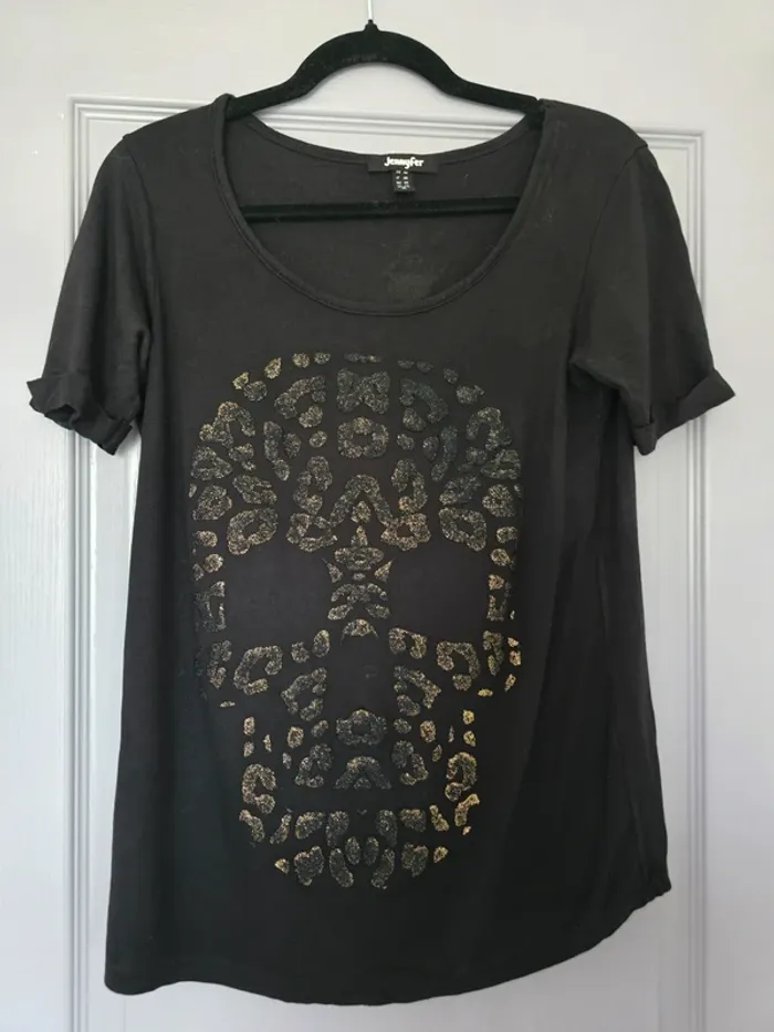 T shirt femme tête de mort noir/doré S Jennyfer