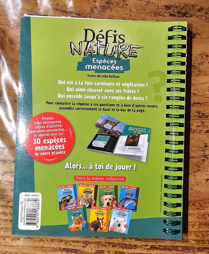 Livre Défi Nature Espèces Menacées - photo numéro 2