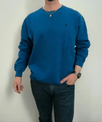 Sweat bleu homme taille L Ralph Lauren logo noir bon état tâche dans le dos