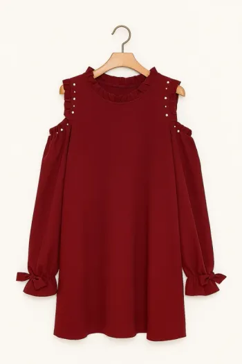 👗 Élégante robe bordeaux à épaules ajourées – Taille XL – Très bon état