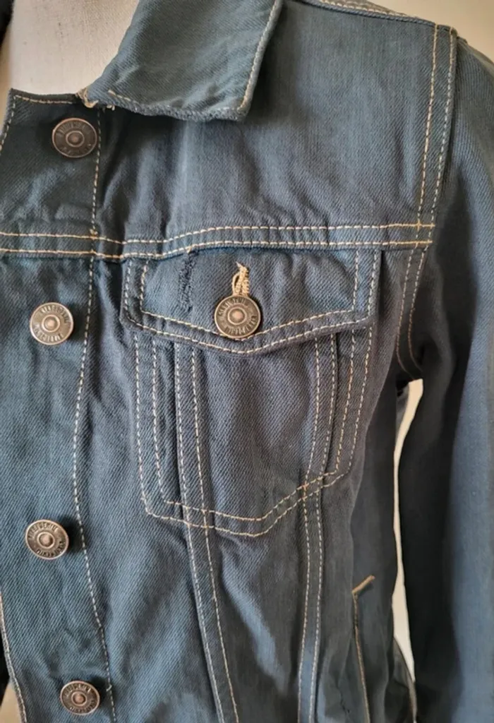 Veste en jean bleu pétrole gris Kiabi Taille XS ou 34 - photo numéro 4