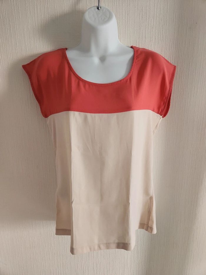Blouse manches courtes Dolls S corail et beige - photo numéro 2