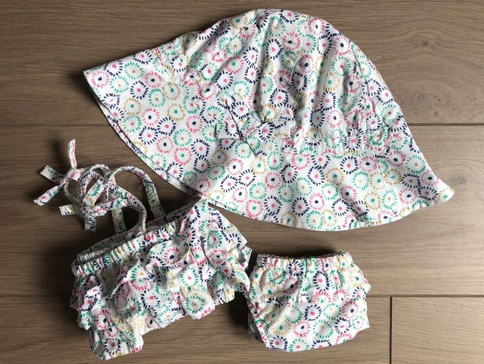 Ensemble en popeline avec maillot de bain 2 pièces et capeline Petit bateau T-5 ans