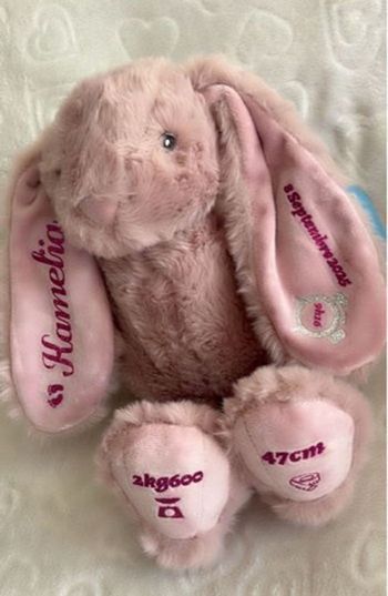 Peluche doudou lapin personnalisé naissance