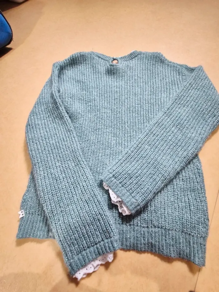 Pull fille vert clair à paillettes - photo numéro 4
