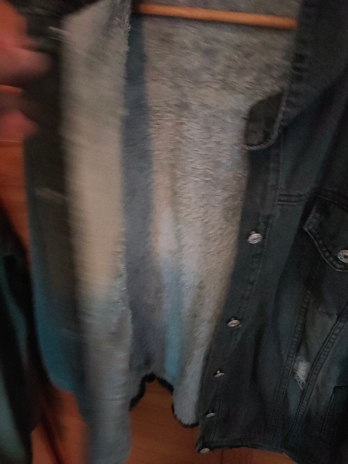 Veste  jean délavé gris fourrure intérieur - photo numéro 2