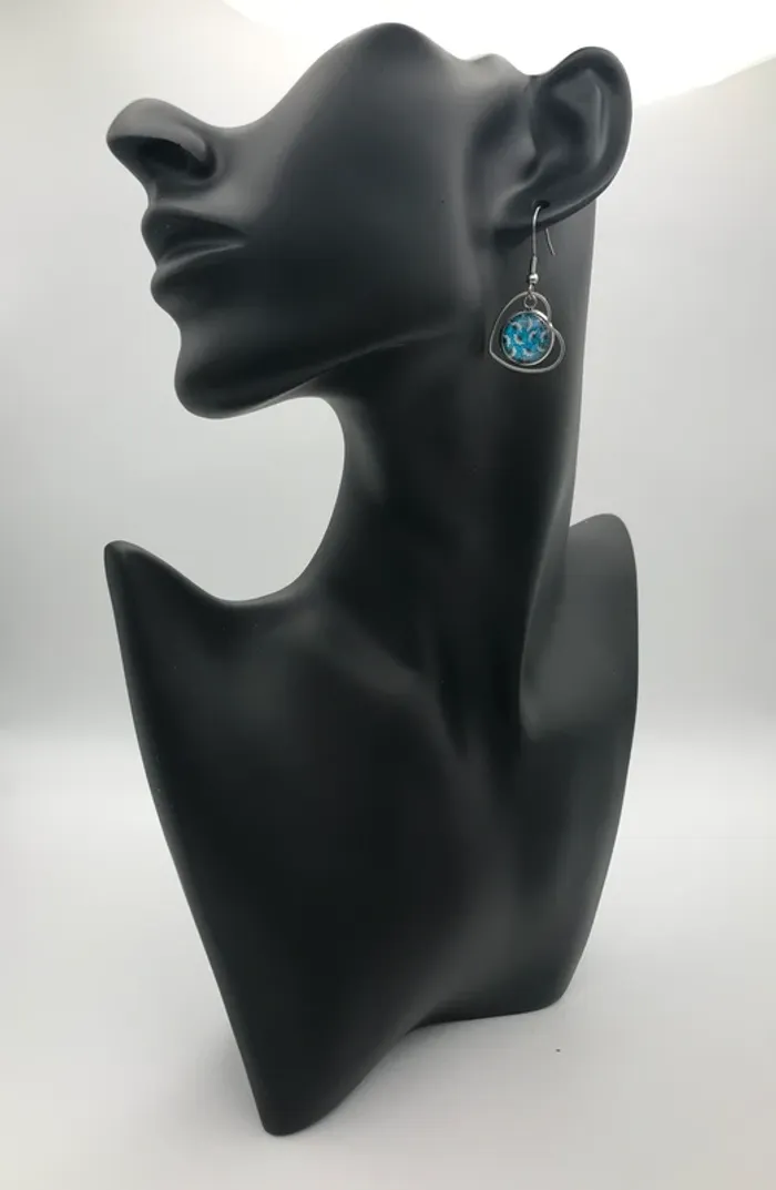 Boucles d'oreilles Pendantes Cœur Argenté avec Cabochon en Verre de 12 mm, en Acier Inoxydable - photo numéro 2