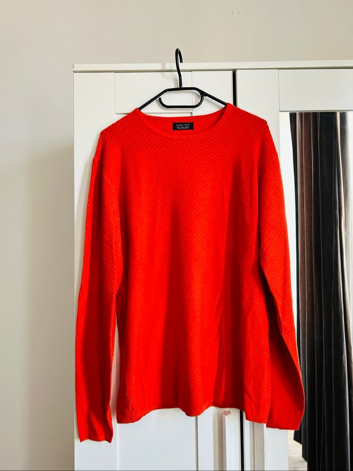 Pull orange à détails uni Homme Zara Taille L