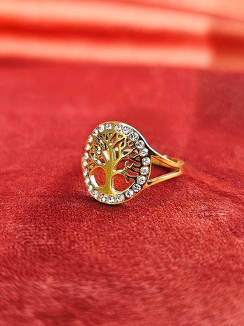 Bague arbre de vie dorée ajustable acier inoxydable strass