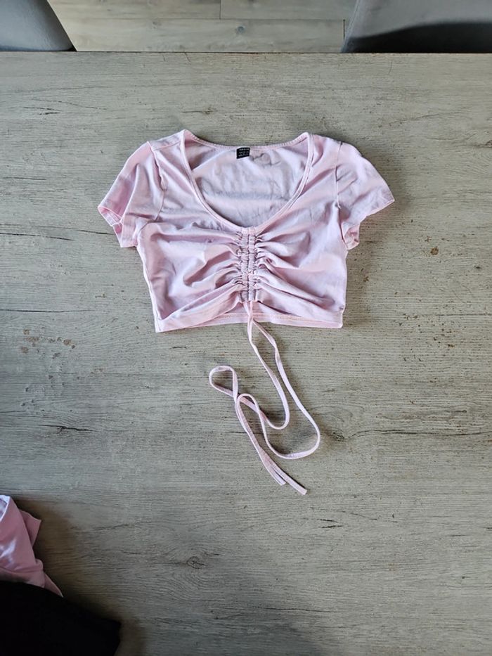 Top court règlable à manches courtes, rose clair, Shein, taille S/36, nickel